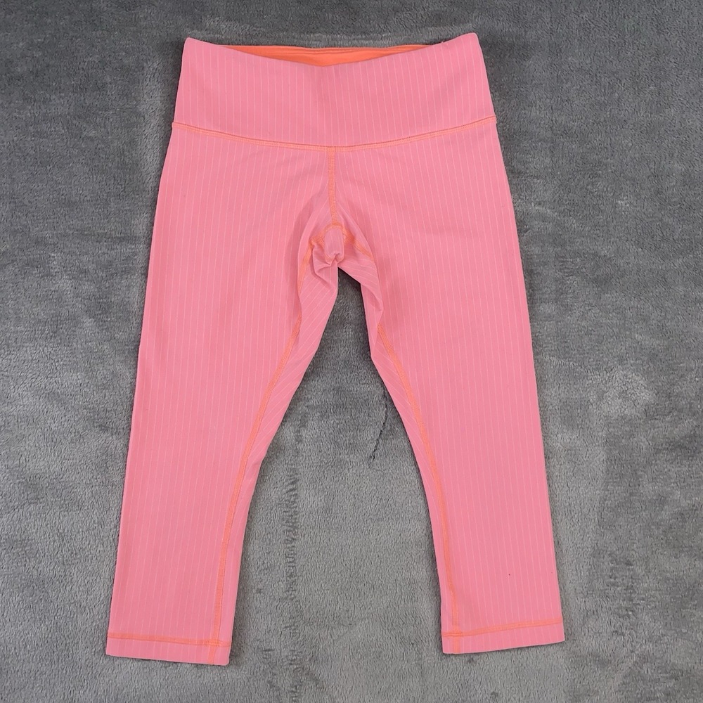 Lululemon Crop Leggings Womens 4 Wunder Under Peach High Rise‎ Yoga Gym Striped